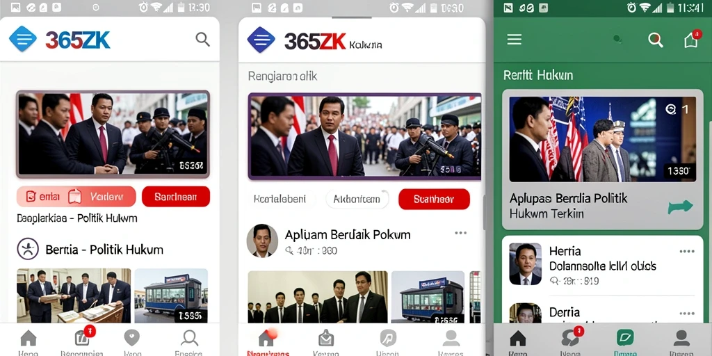 Tampilan antarmuka aplikasi 365ZK dengan berita politik hukum terkini.